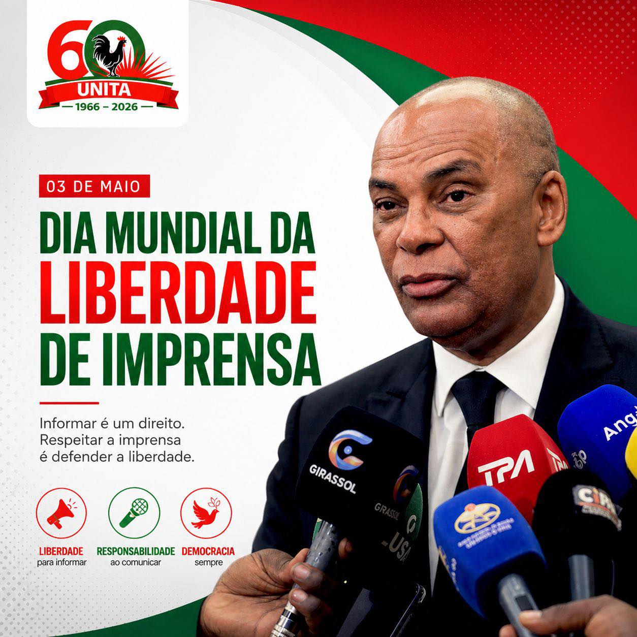 O APELO DE ADALBERTO COSTA JUNIOR PRESIDENTE DA UNITA À REFLEXÃO COLECTIVA SOBRE O DIA DA LIBERDADE DA IMPRENSA