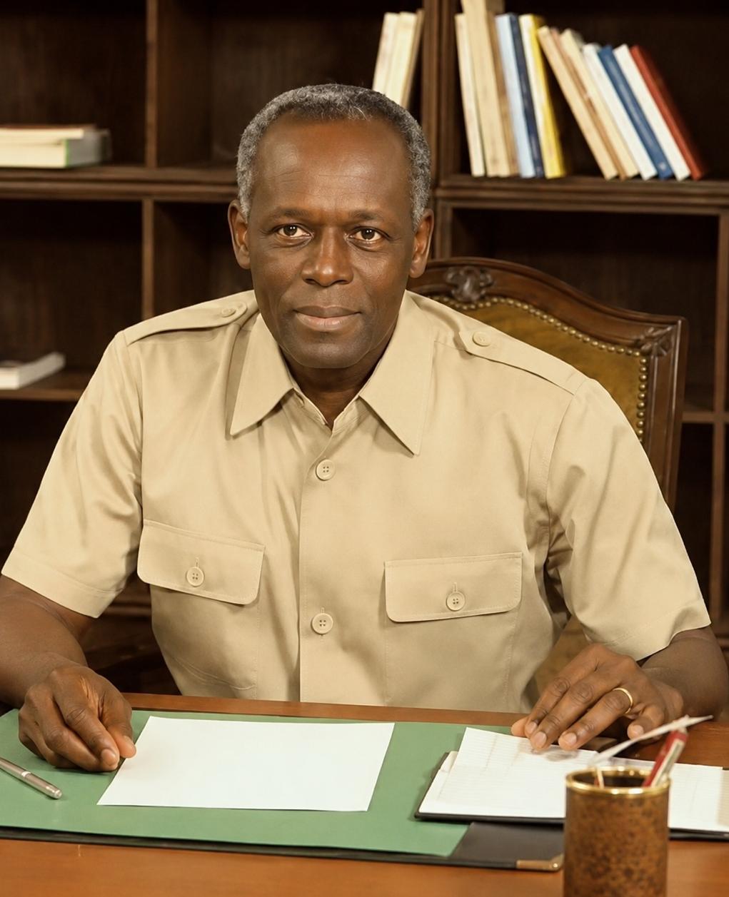 Retrato do ex-presidente angolano José Eduardo dos Santos sentado em gabinete oficial durante o período do seu mandato em Angola.