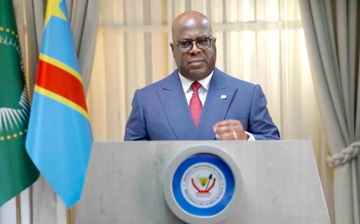 Presidente da República Democrática do Congo, Félix Tshisekedi, discursando em pronunciamento oficial durante debate sobre eventual terceiro mandato presidencial.